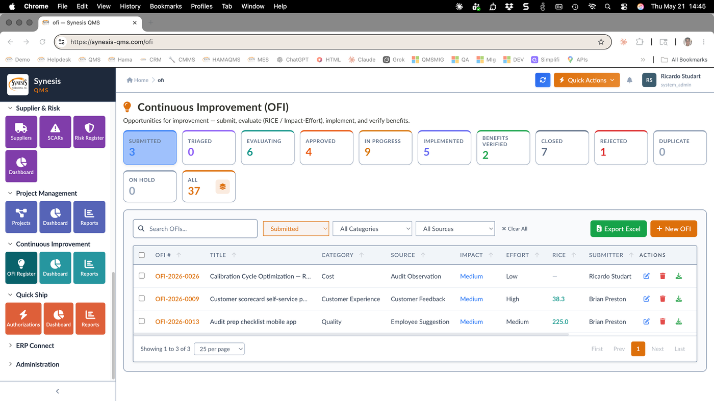 Continuous Improvement (OFI)