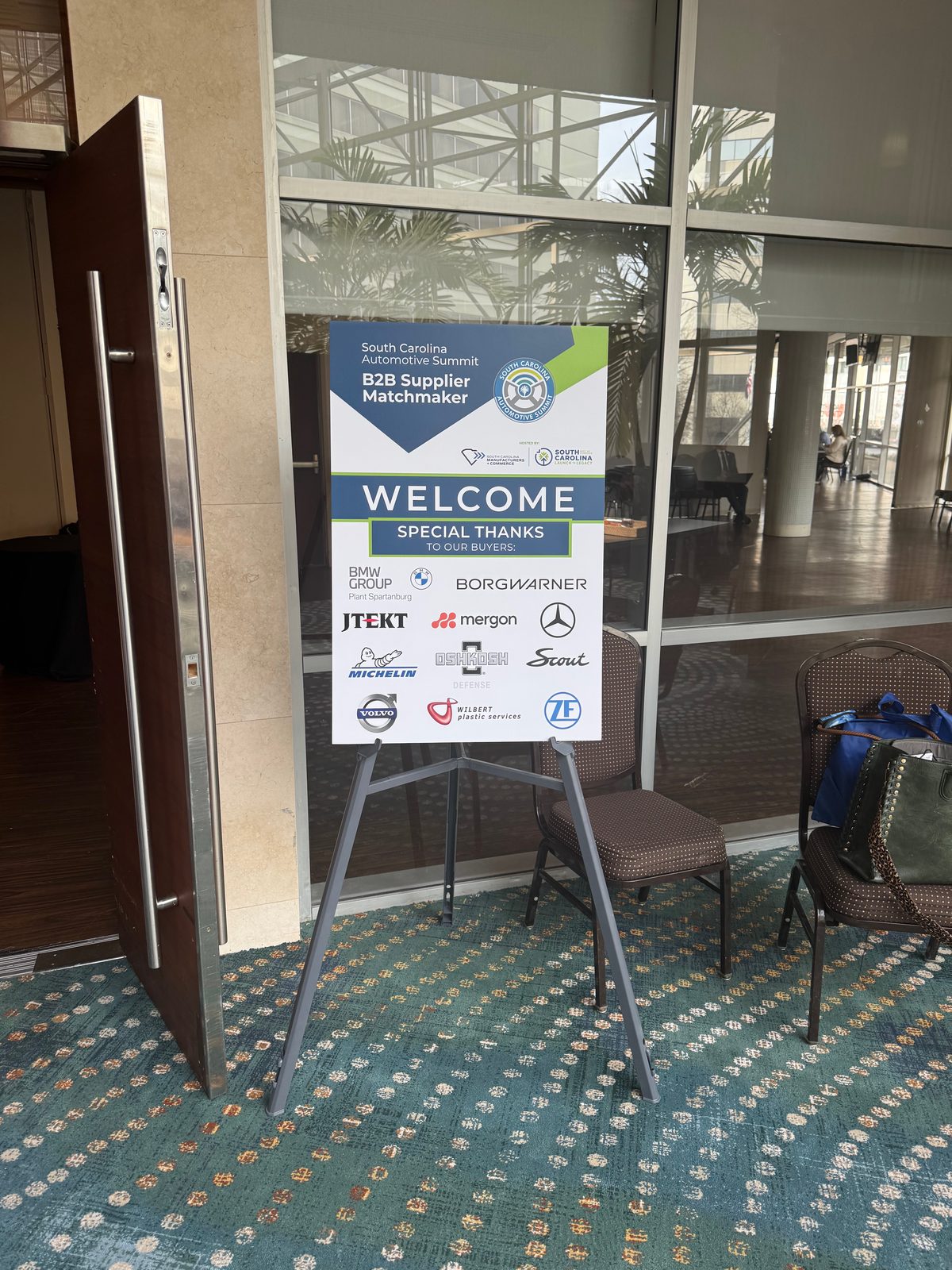 SC Automotive Summit B2B Supplier Matchmaker welcome sign with OEM buyer logos